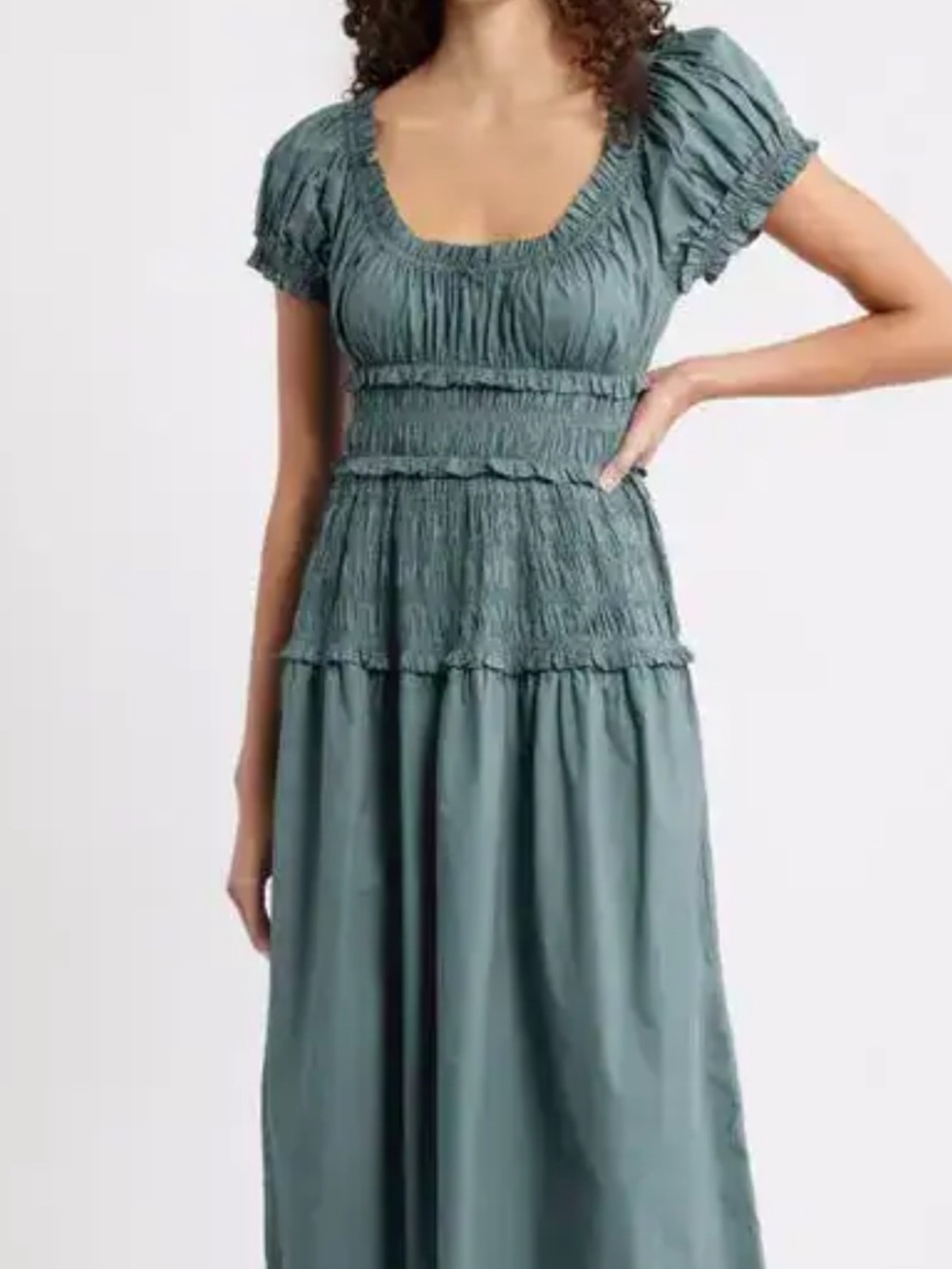 Doen Sage-Green Tiered Smocked Maxi Dress